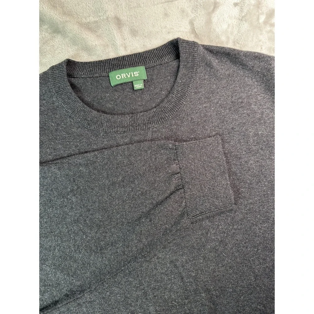 Orvis Sweater Mens Large Charcoal Gray Silk Cashmere Crewneck Knit Pullover